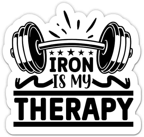 Iron Is My Therapy Gym ออกกำลังกายสติ๊กเกอร์ออกกำลังกาย - สติกเกอร์แล็ปท็อป 3 - ไวนิลกันน้ำสำหรับรถยนต์โทรศัพท์ขวดน้ำ