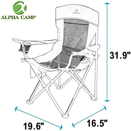 ค่ายอัลฟ่าขนาดใหญ่ตาข่ายหลังตั้งแคมป์เก้าอี้พับงานหนักรองรับการทำงานหนัก 350 ปอนด์สตีลเฟรมที่ยุบได้สี่เก้าอี้เก้าอี้เก้าอี้เบาะเก้าอี้ที่มีที่วางถ้วยพกพาสำหรับกลางแจ้ง