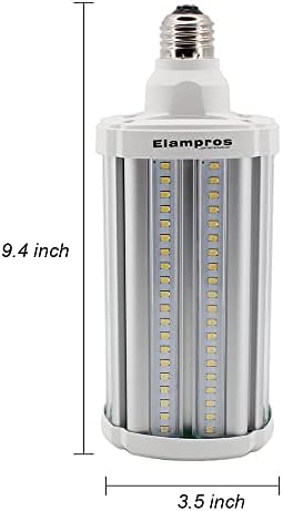 ELAMPROS 60W LED CORN LIGHT SUPER BRIGHT BULB E26 ฐานแถวเดี่ยวพื้นที่ขนาดใหญ่เย็นวันเย็นสีขาวสำหรับกลางแจ้งคลังสินค้าโรงรถสูง