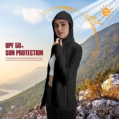 CASEI Women's UPF 50+ Protection Hoodie แจ็คเก็ตเสื้อแขนยาววิ่งแจ็คเก็ตไฟป่าเดินป่า